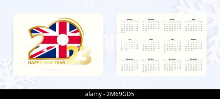 Horizontal Pocket Calendar 2023 in English language. New Year 2023 icon with flag of United Kingdom. Vector calendar. Stock Vector