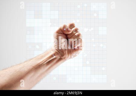 Male hand illustrating artificial intelligence Stock Photo