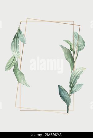 Gold frame decorated with hand drawn tropical leaves poster vector Stock Vector