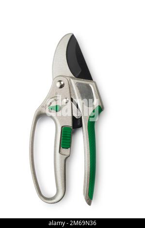 studio shot of a pair of garden secateurs cut out against a white background - John Gollop Stock Photo