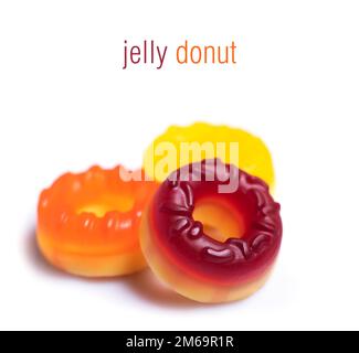 Multicolored jelly candy donuts on a white background. Stock Photo