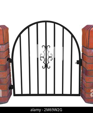 Gate with Brick Pillars Stock Photo