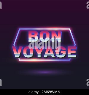 Bon voyage retro neon hexagon badge vector Stock Vector