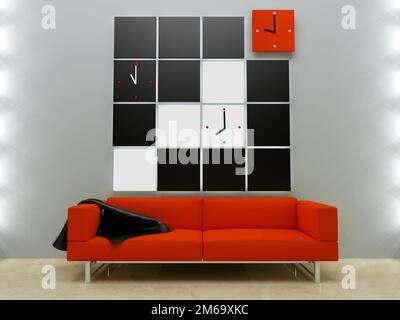 Interiors design - Red couch in modern style Stock Photo