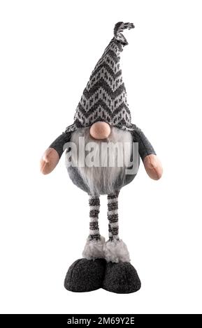 Plush handmade Christmas gnome isolated on white background. gnome toy Stock Photo