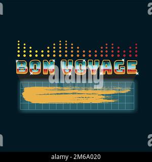 Bon voyage retro neon badge vector Stock Vector