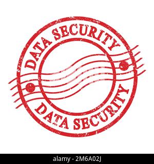 DATA SECURITY, text written on red grungy postal stamp. Stock Photo