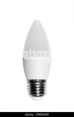 LED energy-saving lamp with E27 screw cap base in form of candle, isolated on white background Stock Photo