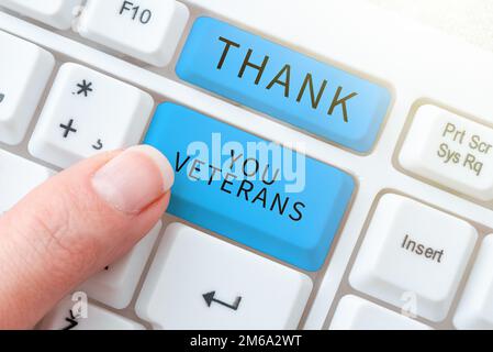Conceptual display Thank You Veterans. Word Written on Expression of Gratitude Greetings of Appreciation Stock Photo