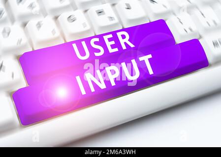 Writing displaying text User Input. Concept meaning Any information or data that is sent to a computer for processing Stock Photo