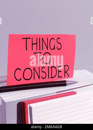 Conceptual caption Things To Consider. Internet Concept list to check or do it Shopping Schedule Time table Stock Photo