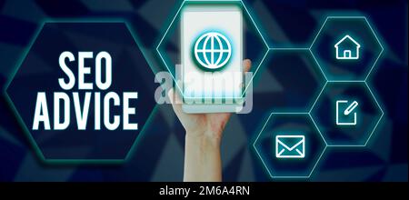 Conceptual display Seo Advice. Word Written on guidance or recommendations in enhancing the search engine Stock Photo