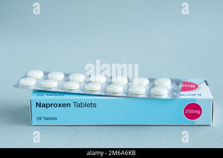 Box of 250mg tablets of Naproxen. Naproxen is a Non-Steroidal Anti ...
