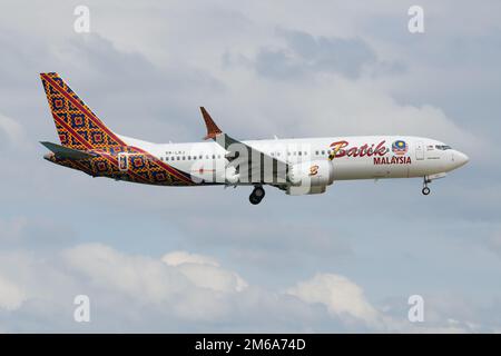 Batik Air Boeing 737 aircraft flying. Airplane 737-8 Max of BatikAir, formerly know as Malindo Air. Stock Photo