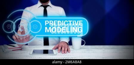 Sign displaying Predictive Modeling. Word for maintenance strategy driven by predictive analytics Stock Photo