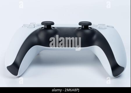 Black and white game joystick bottom view isolated  on studio background Stock Photo