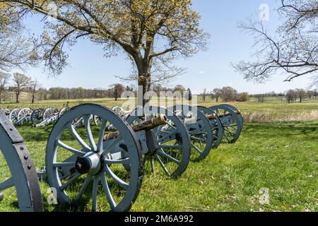 Spring at Valley Forge. Rows of cannons at Valley Forge National Historical Park. Stock Photo