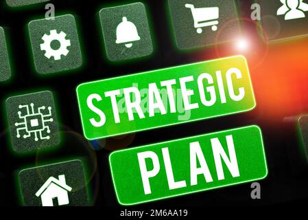 Conceptual caption Strategic Plan. Word for A process of defining strategy and making decisions Stock Photo