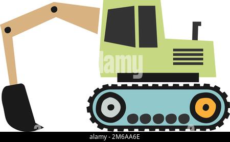 scandi style construction machinery vector illustration for children, excavator isolated on white background Stock Vector