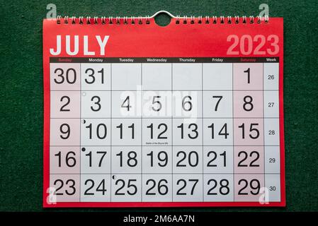 Calendar 2023, July, monthly planner for wall and desk. Large boxes for each date. Stock Photo