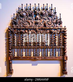 Close up of headboard with turned bars made circa 1700 from rosewood Stock Photo