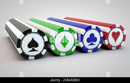 Four rows of poker chips Stock Photo