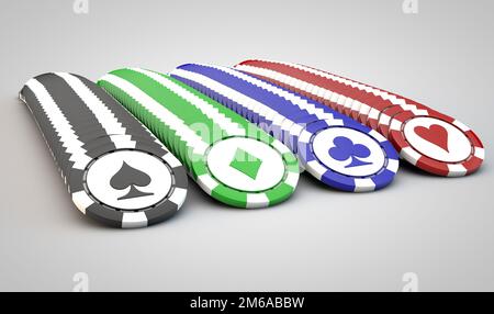 Four rows of poker chips Stock Photo