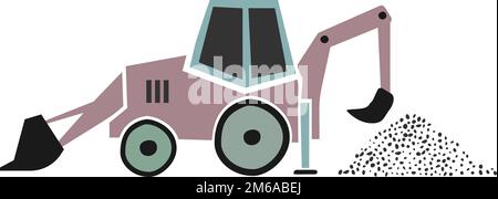 scandi style construction machinery vector illustration for children, wheel loader isolated on white background Stock Vector