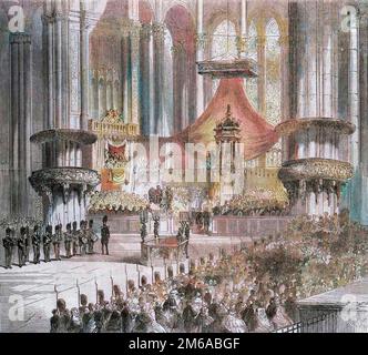 Risorgimento - Celebration of Te Deum in Milan Cathedral at presence of kings of Italy and France, 1859 - Napoleon III (1808-73) and Victor Emmanuel II (1820-78) - Stock Photo