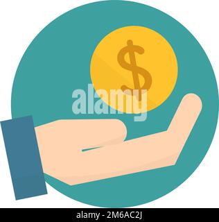 Modern dollar coin and hand icon. Symbol of salary, investment and saving. Editable vector. Stock Vector