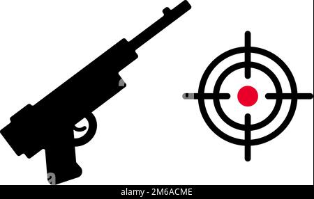 Gun and gun sight icon set. Gunfight and war. Editable vector. Stock Vector