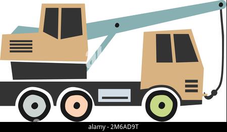 scandi style construction machinery vector illustration for children, truck crane isolated on white background Stock Vector