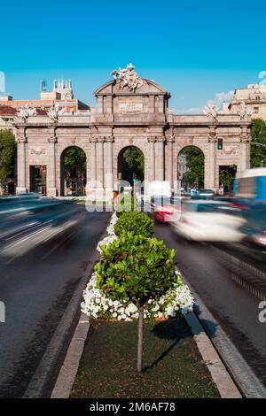 Rush Hour in Alcala Gate, Madrid Stock Photo