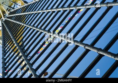 The ropes braided in bays on an ancient sailing ve Stock Photo