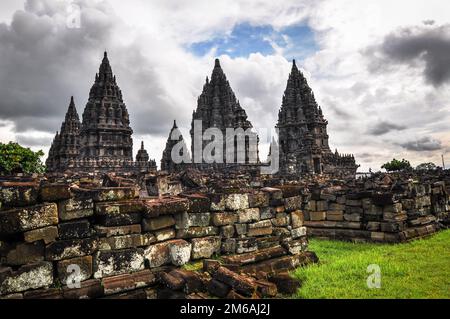 Buddist temple Borobudur Prombanan complex in Yogjakarta in Java, indonesia Stock Photo
