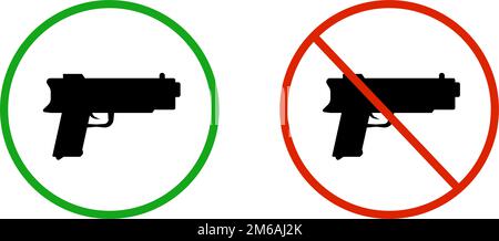 Gun permit and gun prohibition icon set. Pistol and gun control regulations. Editable vector. Stock Vector