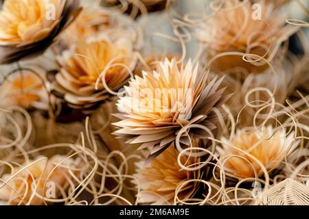 Traditional Lithuanian Easter palms known as verbos sold on Kaziukas, Easter market in Vilnius. Lithuanian capitals annual traditional crafts fair is Stock Photo