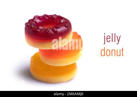 Multicolored jelly candy donuts on a white background. Stock Photo