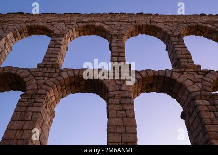 Detail of stone arches of Roman Aqueduct of Segovia, Segovia, Spain Stock Photo