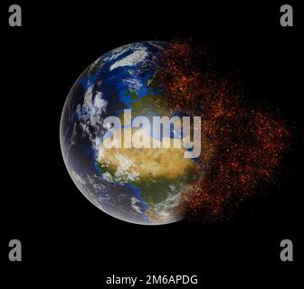 View of planet earth burning in space 3D rendering elements of t Stock Photo