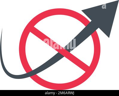 Prohibited sign and rising arrow. Stop high. Editable vector. Stock Vector