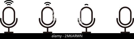 Microphone icon set with different sound wave levels. Editable vector. Stock Vector
