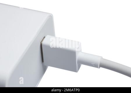 USB Connect to charger on white close up. Stock Photo