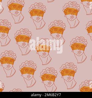 Vector seamless pattern with statue of David with color accent. Museum pattern. Vector illustration Stock Vector