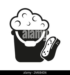 Bucket with sponge for hand car wash, vector. Car care and detailing Stock Vector