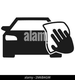 Car wash icon with hand wash and sponge flat design black, vector. Car care and detailing Stock Vector