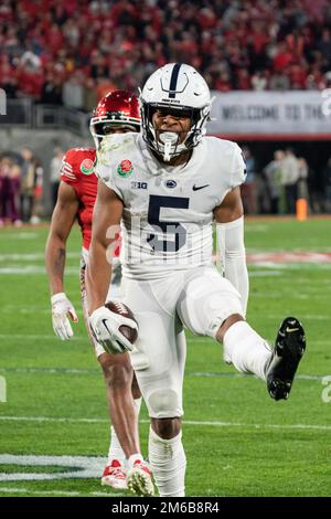 Penn State Nittany Lions wide receiver Mitchell Tinsley (5) celebrates during the 109th Rose Bowl football game against the Utah Utes, Monday, January Stock Photo