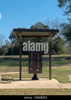 Residential community mailboxes for the neighborhood in a central location for the USPS, U.S. Postal Service. Stock Photo