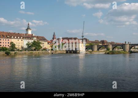 View from the bank of the river  Main to the city Würzburg in Germany with the old main bridge. Stock Photo