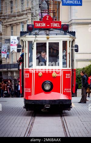 ISTANBUL, TURKEY - APRIL 14 : Red vintage tram on Stock Photo
